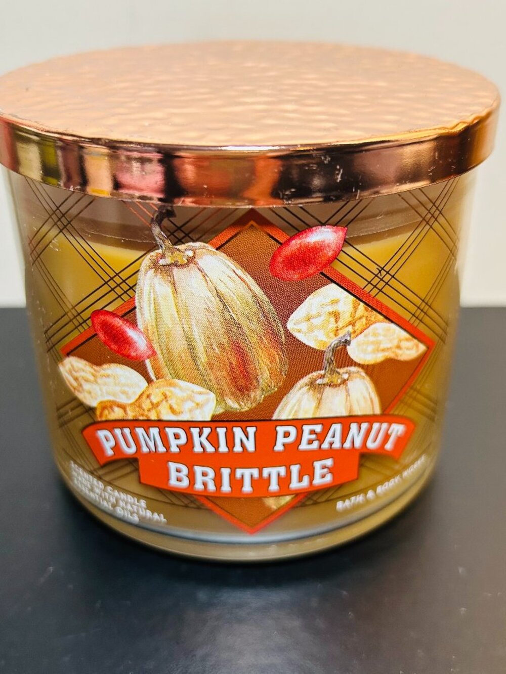 Bath & Body Works Pumpkin Peanut Brittle 3-Wick Candle NEW